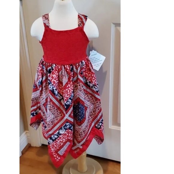 Little Girls Blueberi Blvd Americana Sundress Size 4 Handkerchief Hem NWT - Picture 1 of 4